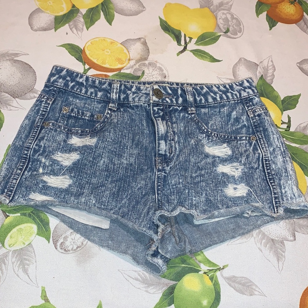 Mudd Dark Acid Wash Distressed Jean Shorty Shorts SZ 7 EUC
